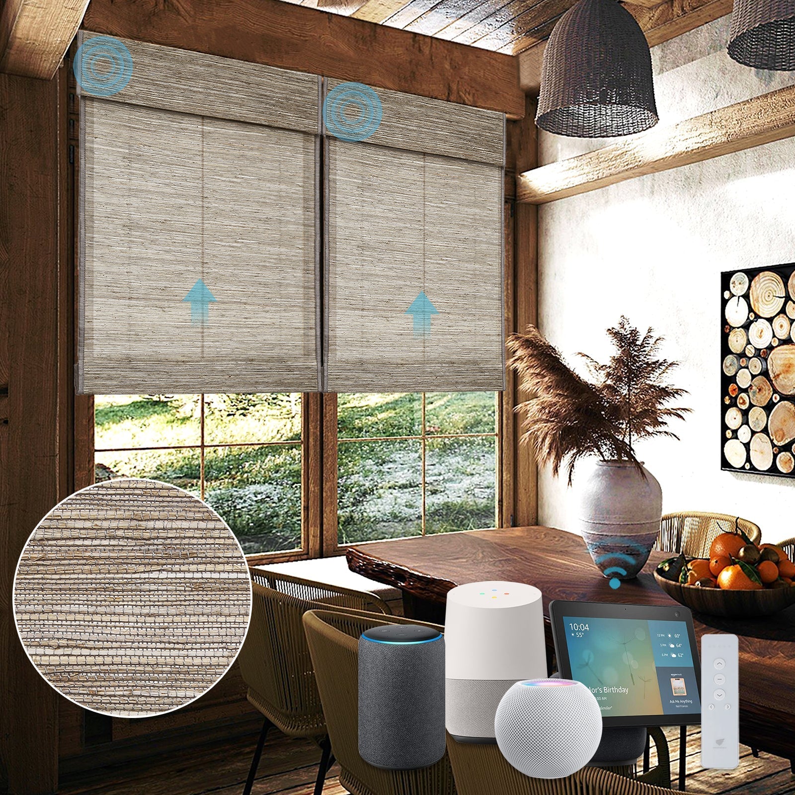 Homnique Motorized Woven Wood Shades 70% Blackout Privacy