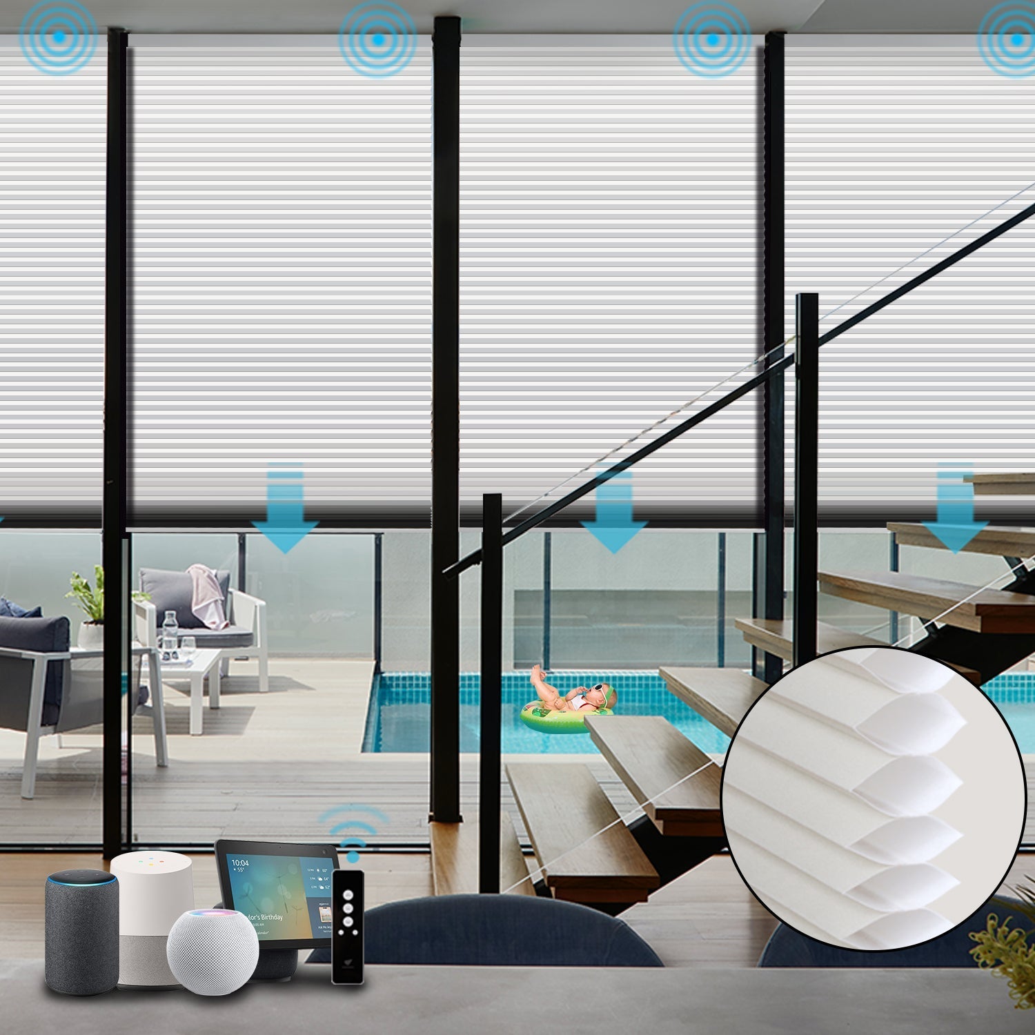 Homnique Motorized Light Filtering Cellular Shades Hazel