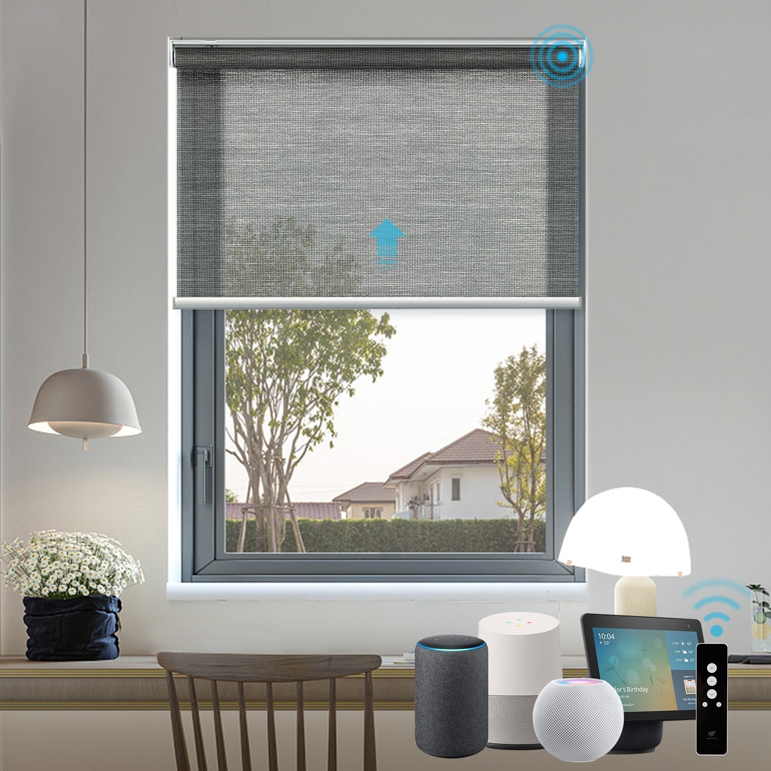 Homnique Motorized Light Filtering Roller Shades 50% Blackout PVC Free Sunscreen