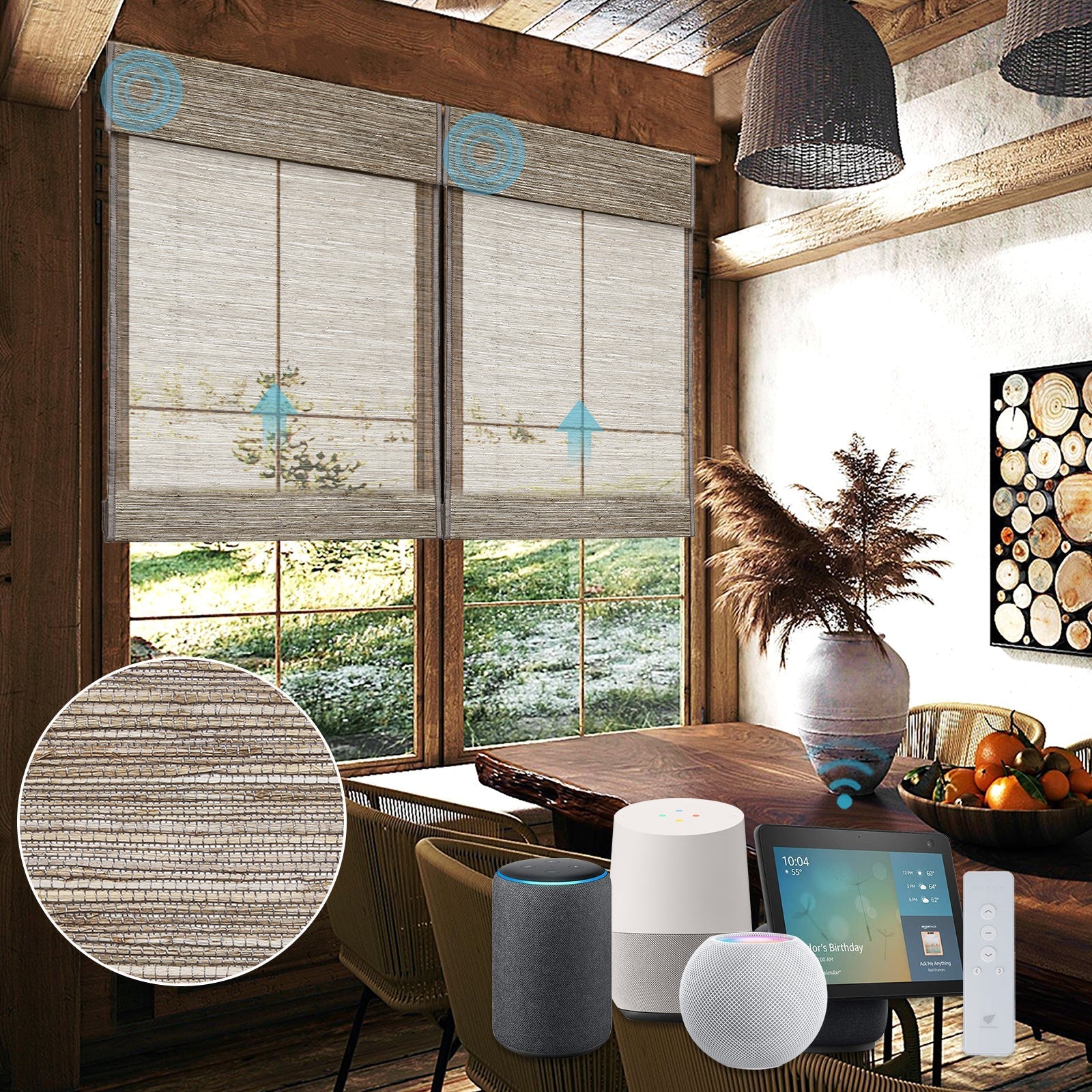 Homnique Motorized Woven Wood Shades 50% Blackout See-through